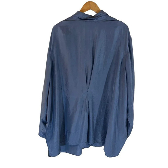 Adrian Jordan 100% Silk Button Up Blouse Plus Size 30/32 Dusty Muted Blue Thin - Picture 2 of 4